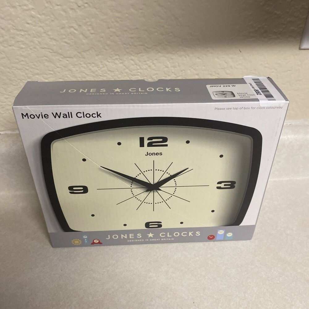 JONES CLOCKS® Movie Retro Wall Clock - Rectangular Clock - White